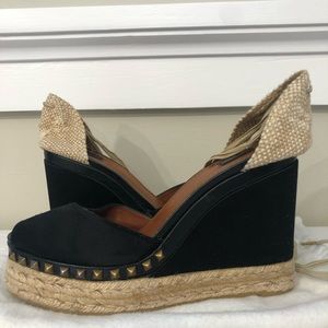 Marc Jacobs Black Lace Up Studded Espadrille Wedges 8.5/40 with Dustbag
